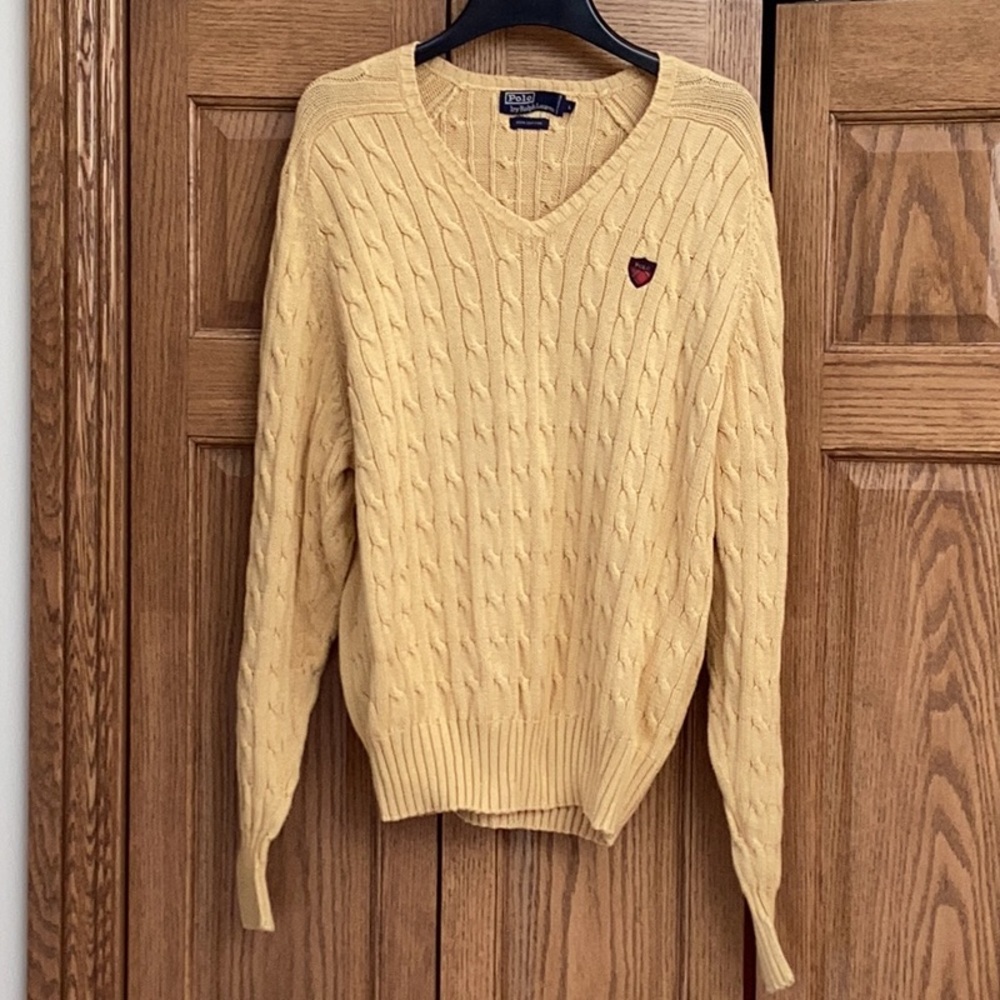 Polo by Ralph Lauren vintage cotton cable knit V-neck sweater, butter yellow